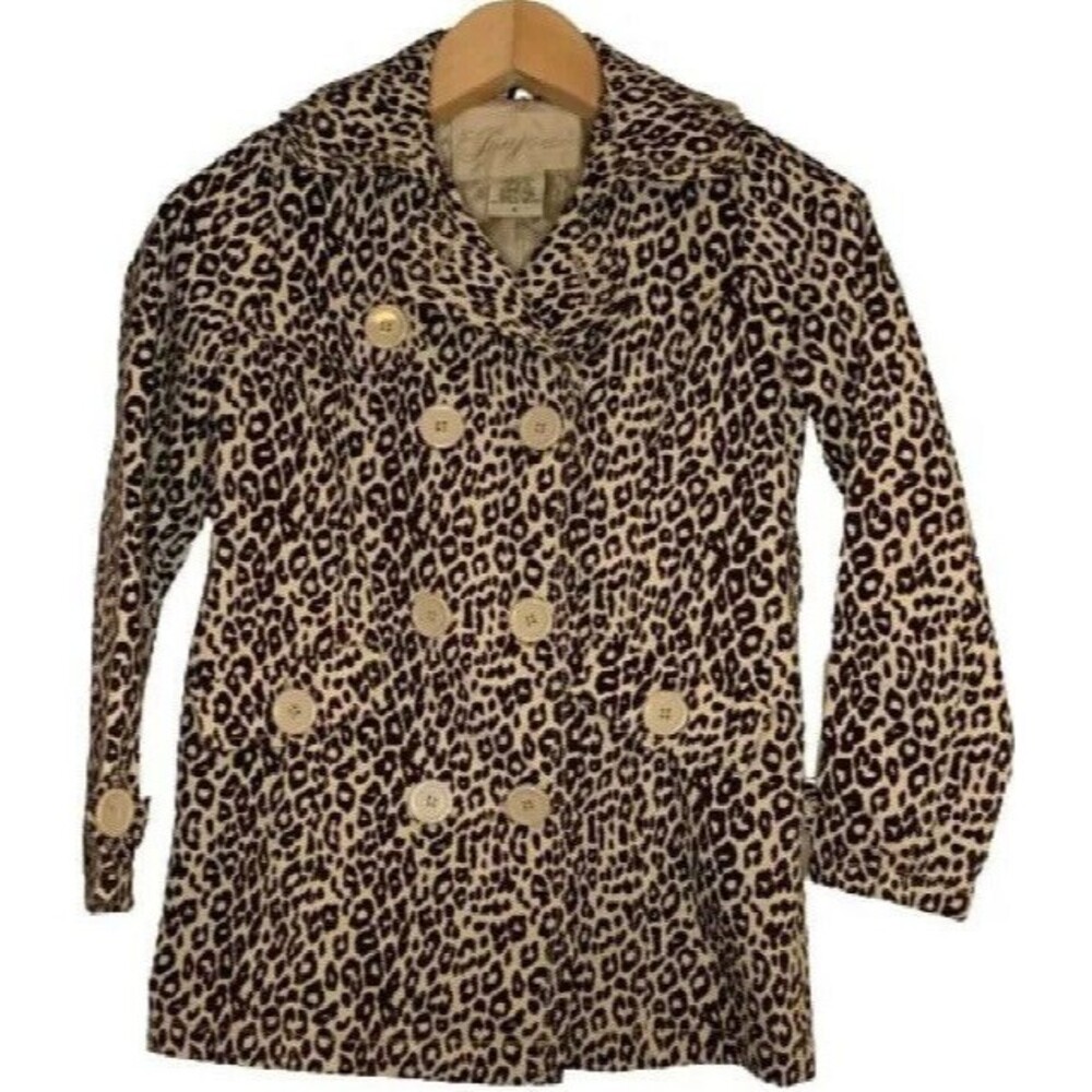Joujou Peacoat Womens Medium Brown Spring Leopard  Double Breasted Pockets Lined